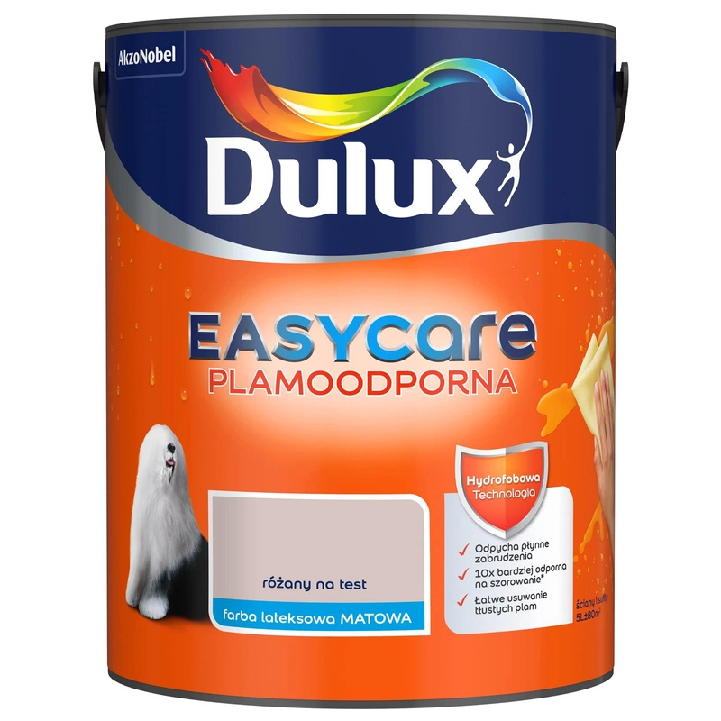 Farba do ścian i sufitów lateksowa Dulux EasyCare Różany na test mat 5L