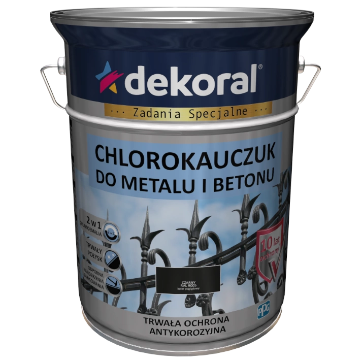 Farba do metalu i betonu DEKORAL CHLOROKAUCZUK STRONG czarny RAL 9005 5l