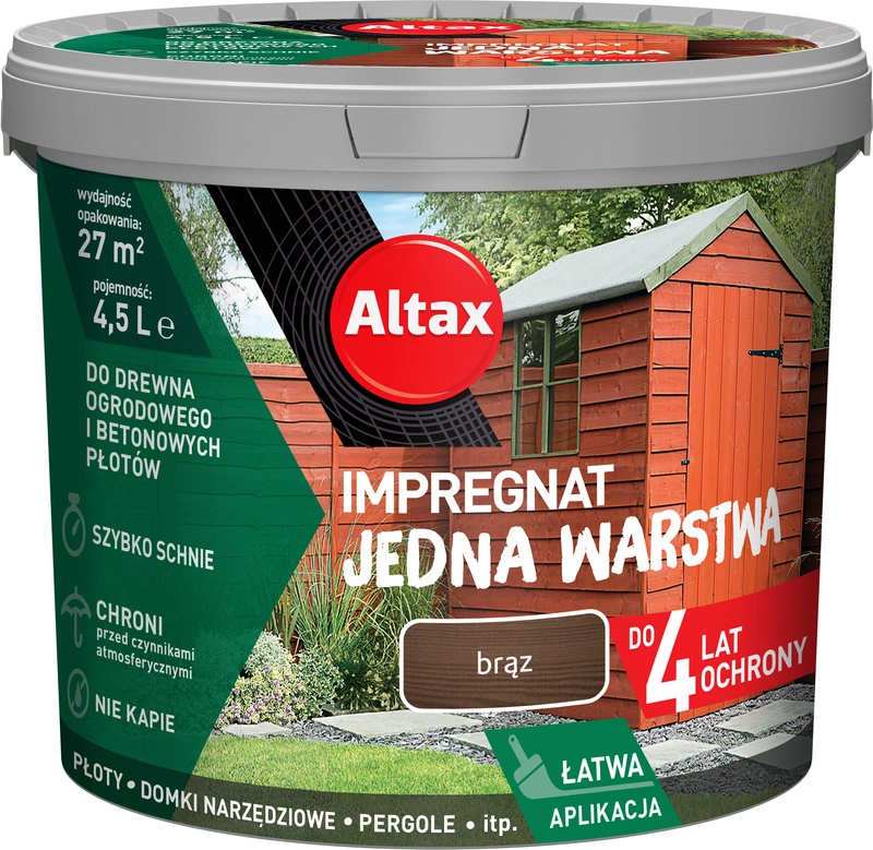 Impregnat do drewna ogrodowego ALTAX Jedna Warstwa brąz mat 4,5l