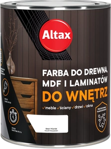 Farba do drewna,MDF i laminatów ALTAX do wnętrz biały połysk 0,75l