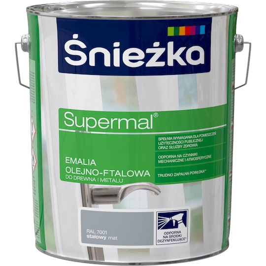 Farba do drewna i metalu olejno-ftalowa ŚNIEŻKA Supermal stalowy RAL7001 mat 10l