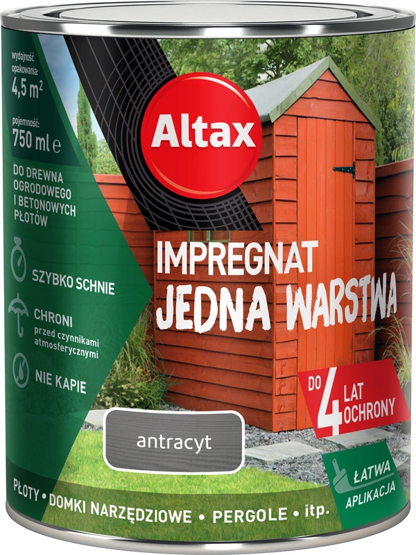 Impregnat do drewna ogrodowego ALTAX Jedna Warstwa antracyt mat 0,75l