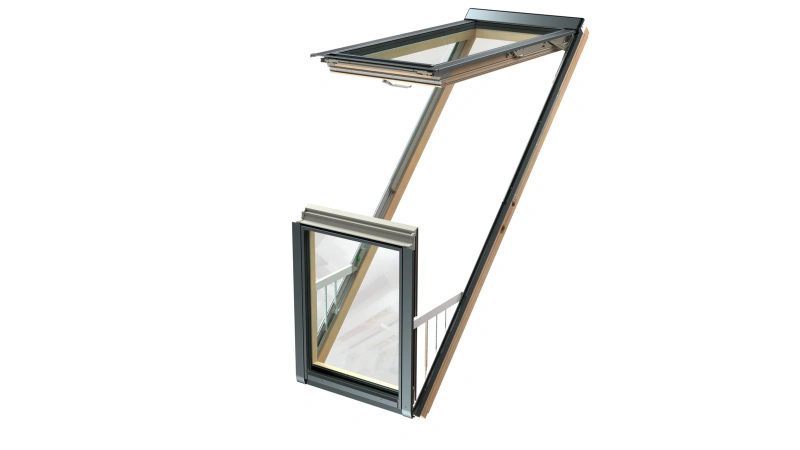 Zestaw okno balkonowe FAKRO FGP-X P50 APMX 3-szybowe + kołnierz EHV-AT RAL 7016 78x255