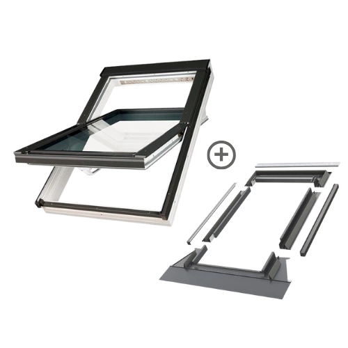 Zestaw okno dachowe FAKRO PTP-V U4 66x118 3-szybowe + kołnierz EHV-AT RAL 7022