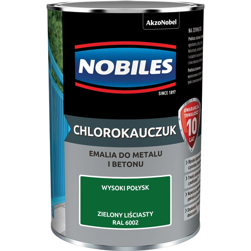 Farba do metalu i betonu NOBILES CHLOROKAUCZUK RAL 6002 połysk 0,9l