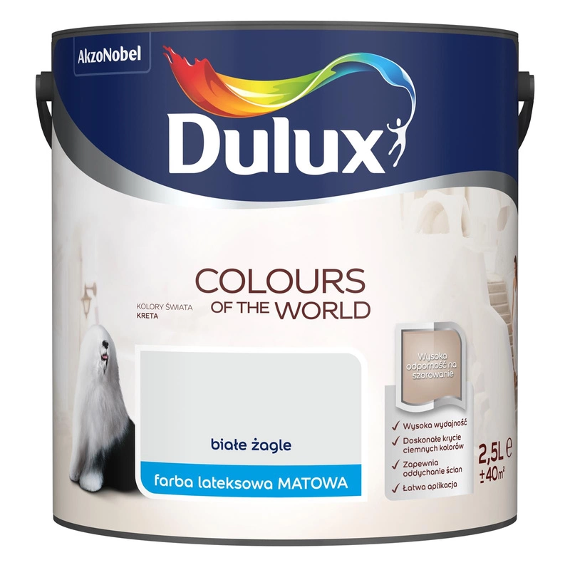 Farba do ścian i sufitów lateksowa Dulux Kolory Świata Białe Żagle mat 2,5L