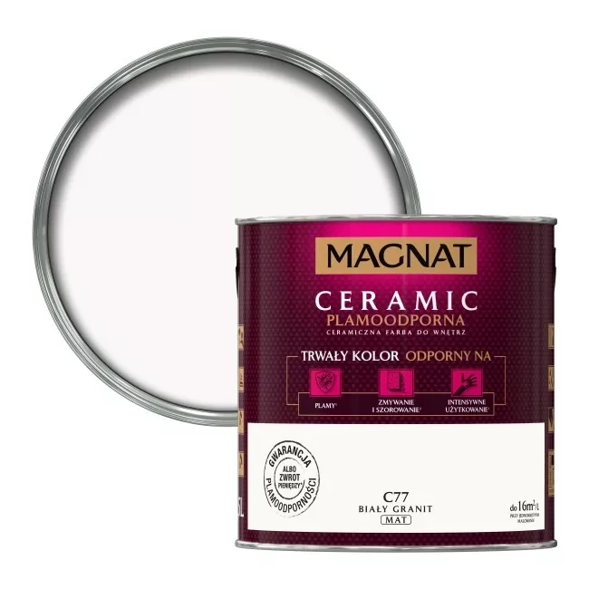 Farba do ścian i sufitów ceramiczna MAGNAT Ceramic biały granit C77 mat 2,5l