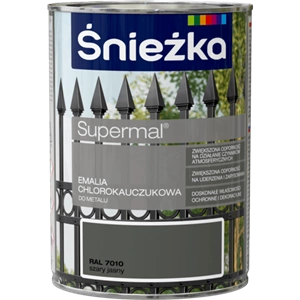 Farba do metalu chlorokauczukowa ŚNIEŻKA Supermal szary jasny RAL7010 połysk 0,9l