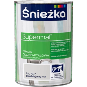 Farba do drewna i metalu olejno-ftalowa ŚNIEŻKA Supermal popielaty jasny RAL7047 mat 0,8l