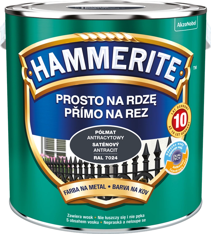 Farba do metalu HAMMERITE Prosto Na Rdzę Półmat Antracytowy 2,5l