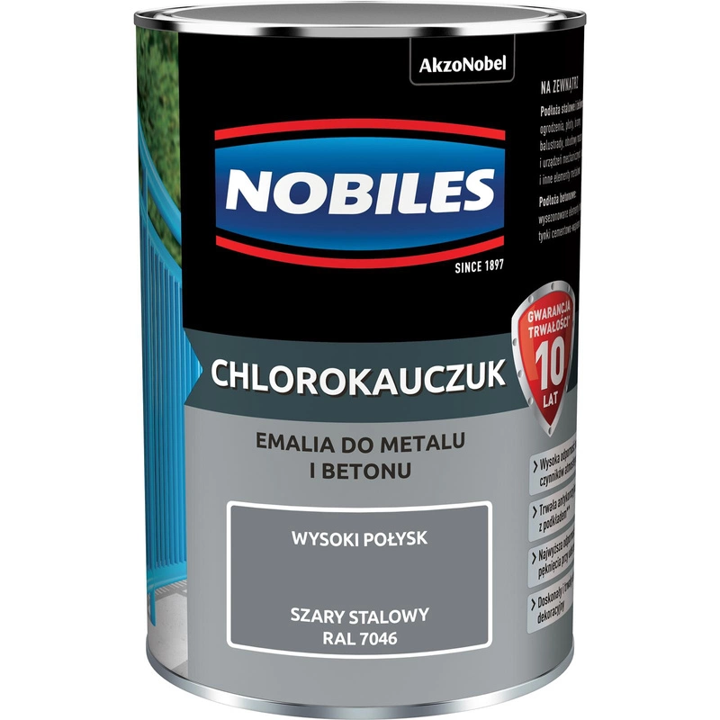 Farba do metalu i betonu NOBILES CHLOROKAUCZUK RAL 7046 połysk 0,9l