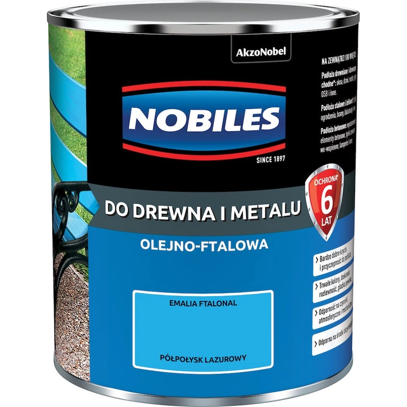 Farba do drewna i metalu olejno- ftalowa NOBILES FTALONAL Lazurowy półpołysk 0,7l