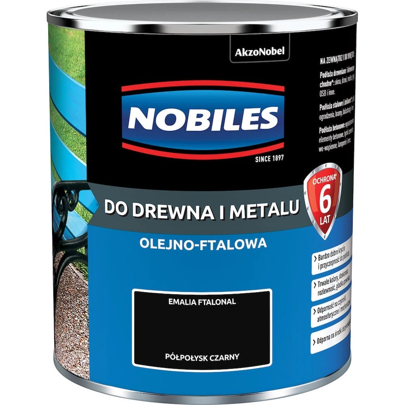 Farba do drewna i metalu olejno- ftalowa NOBILES FTALONAL Czarny półpołysk 0,7l