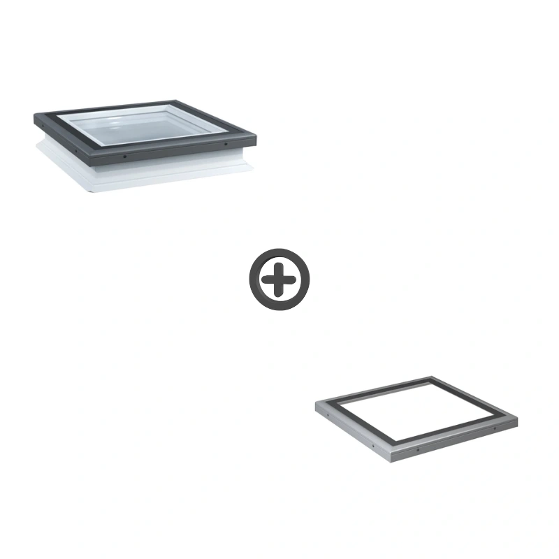 Zestaw okno do dachu płaskiego nieotwierane z modułem szklanym Rooflite+ FRF + FGT 3-szybowe 100x100
