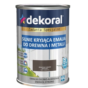 Farba ogólnego stosowania olejno-alkidowa DEKORAL SILNIE KRYJĄCA EMALIA DO DREWNA I METALU brązowy ciemny matowy RAL 8017-HR 0,9l