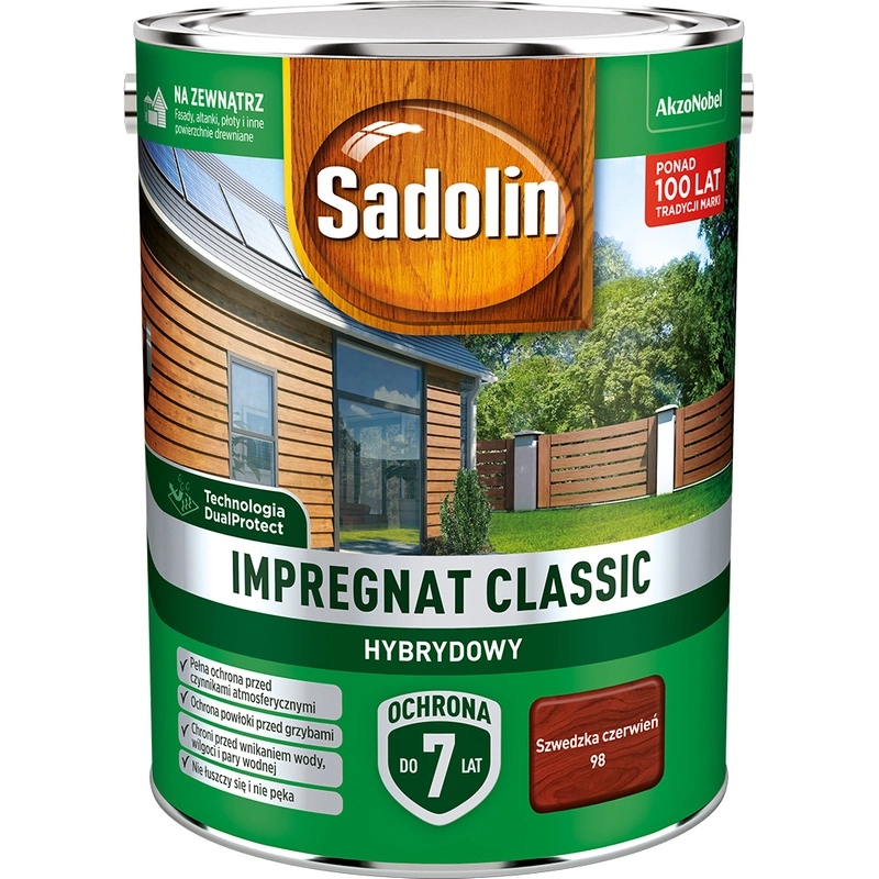 Impregnat do drewna SADOLIN Classic hybrydowy Szwedzka Czerwień 4,5l