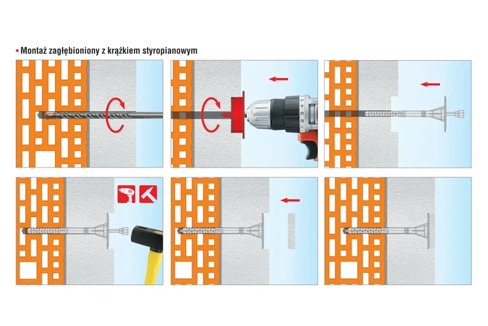 Kołek do mocowania izolacji trzpień metalowy z długą strefą rozpierania WKRĘT-MET LFMG 10x220mm - 100 szt.