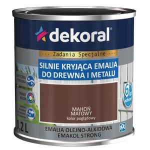 Farba ogólnego stosowania olejno-alkidowa DEKORAL SILNIE KRYJĄCA EMALIA DO DREWNA I METALU mahoń matowy 0,2l