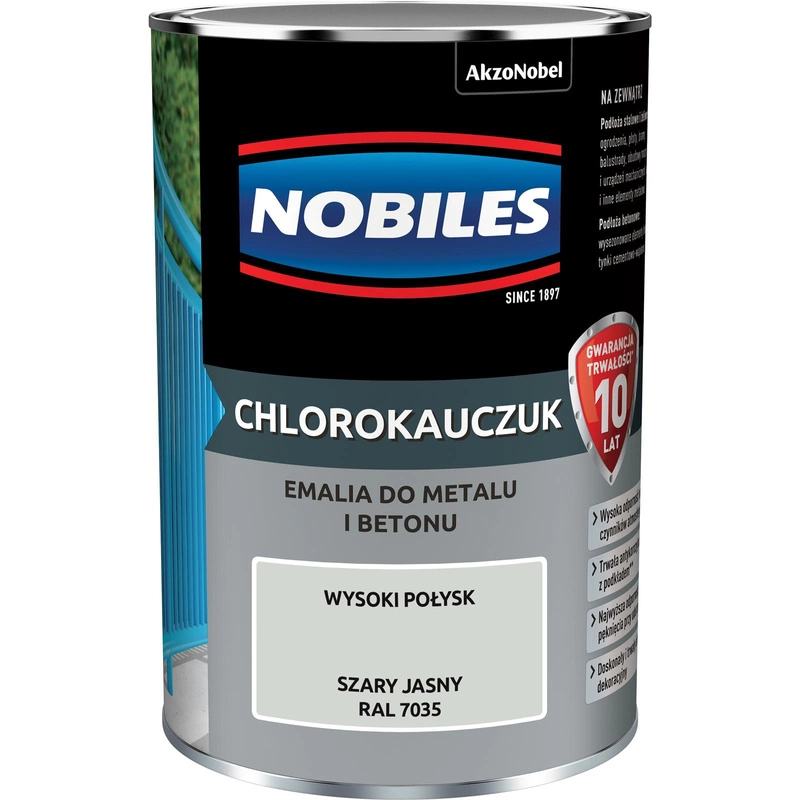 Farba do metalu i betonu NOBILES CHLOROKAUCZUK RAL 7035 połysk 0,9l