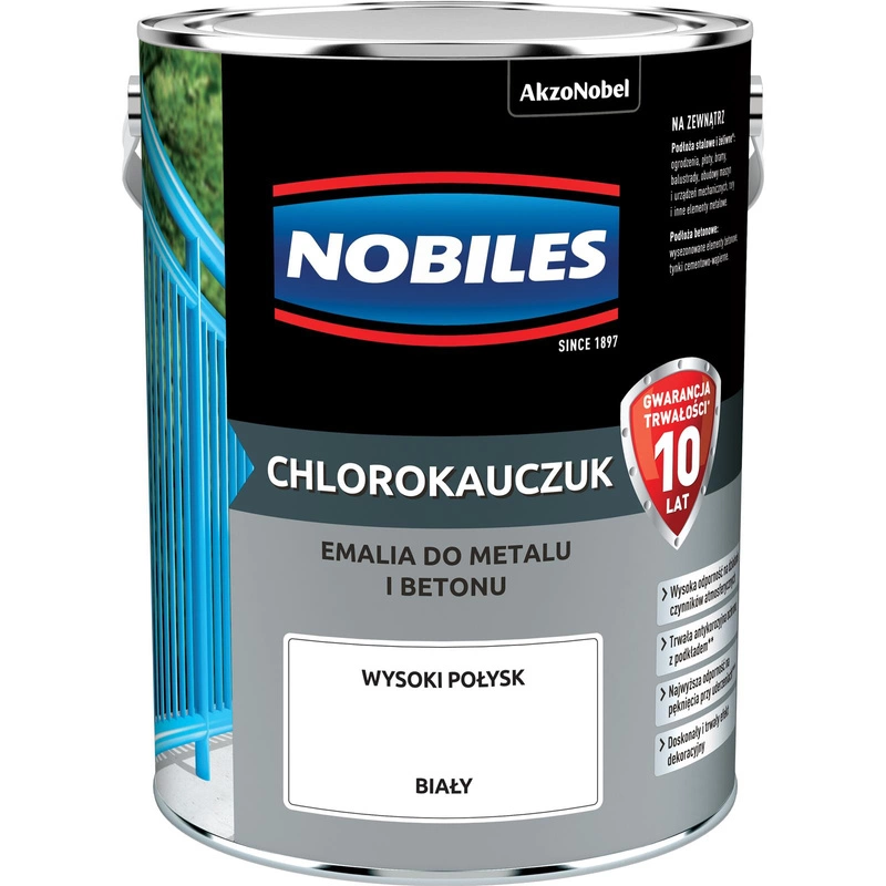 Farba do metalu i betonu NOBILES CHLOROKAUCZUK Biały połysk 5l