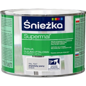 Farba do drewna i metalu olejno-ftalowa ŚNIEŻKA Supermal popielaty jasny RAL7047 połysk 0,4l