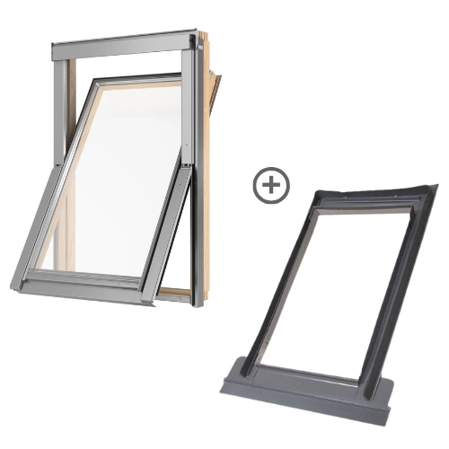 Zestaw okno dachowe MAGNETIC NEO DPY C2A B900 + kołnierz TFX falisty 2-szybowe RAL 7043 55x78