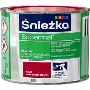 Farba do drewna i metalu olejno-ftalowa ŚNIEŻKA Supermal czerwony F590 połysk 0,2l