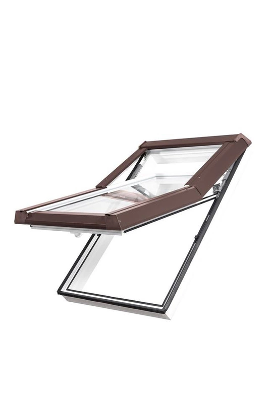 Okno dachowe SKYFENS SkyLight Premium 55x98 białe PVC oblachowanie brązowe