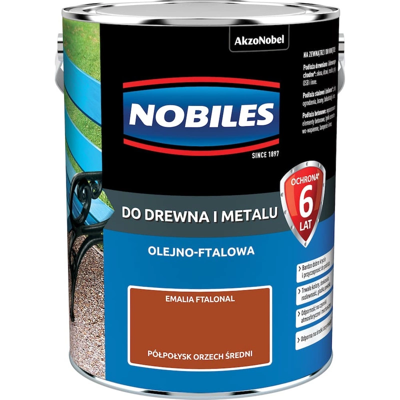 Farba do drewna i metalu olejno- ftalowa NOBILES FTALONAL Orzech Średni półpołysk 5l