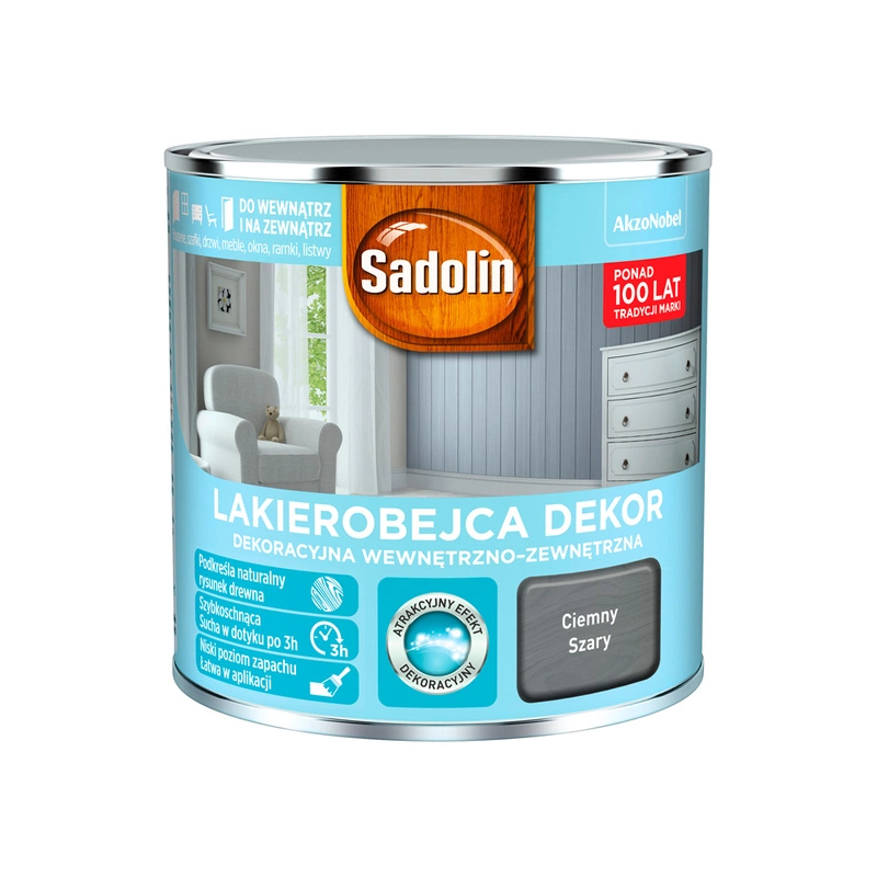 Lakierobejca do drewna SADOLIN DEKOR Ciemny Szary 0,25l