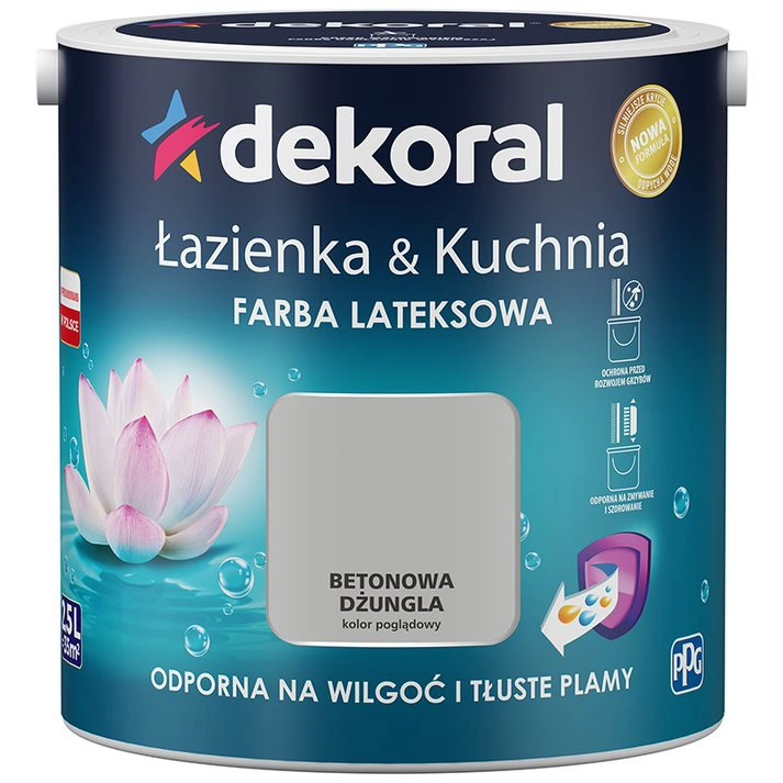 Farba do kuchni i łazienki lateksowa DEKORAL ŁAZIENKA & KUCHNIA betonowa dżungla satyna 2,5l