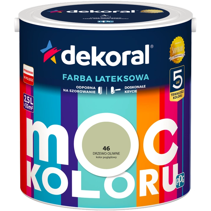 Farba do ścian i sufitów lateksowa DEKORAL MOC KOLORU Drzewo Oliwne nr 46 mat 2,5l