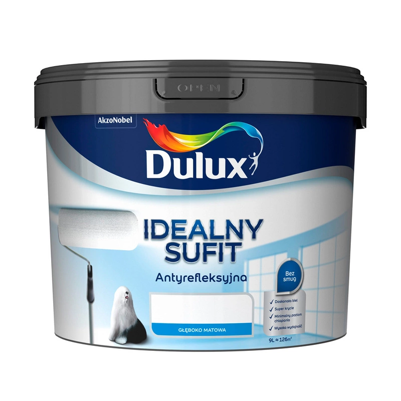 Farba do ścian i sufitów lateksowa Dulux IDEALNY SUFIT biała mat  9L