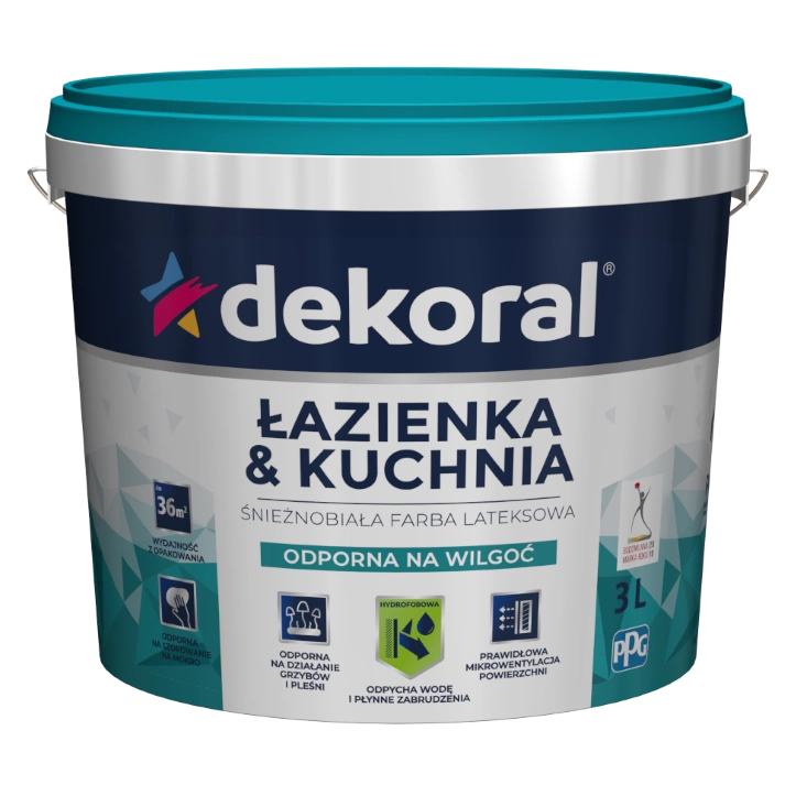 Faba do kuchni i łazienki lateksowa DEKORAL ŁAZIENKA & KUCHNIA Śnieżnobiała 3l