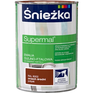 Farba do drewna i metalu olejno-ftalowa ŚNIEŻKA Supermal orzech średni RAL8002 połysk 0,8l