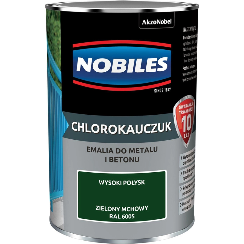 Farba do metalu i betonu NOBILES CHLOROKAUCZUK RAL 6005 połysk 0,9l