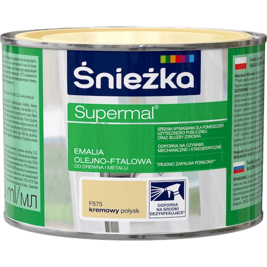 Farba do drewna i metalu olejno-ftalowa ŚNIEŻKA Supermal kremowy F575 połysk 0,4l