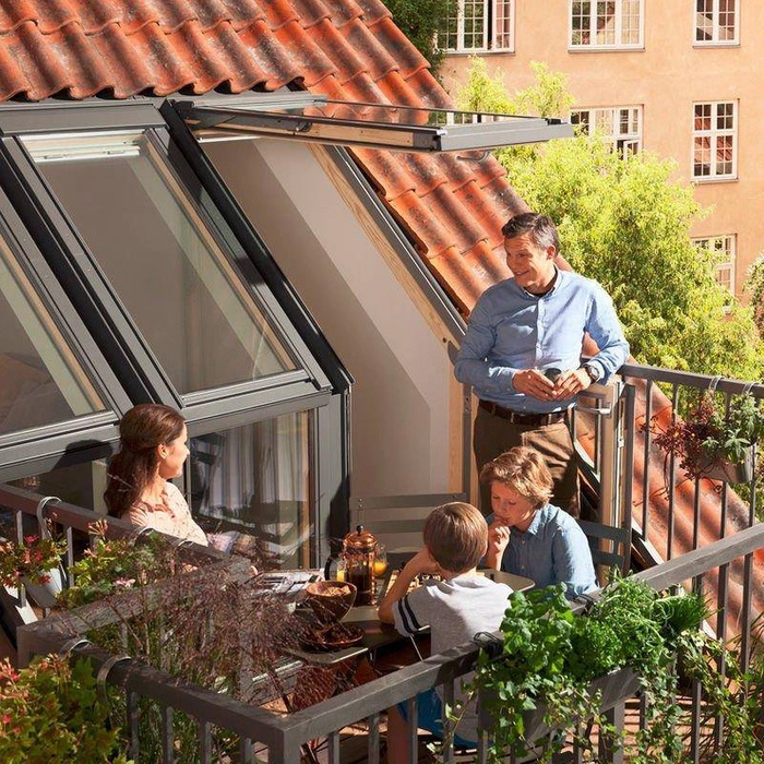 Balkon dachowy Velux VEC M35 2065 78x109 3-szybowe drewniane dół