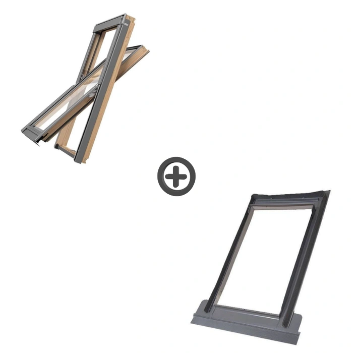 Zestaw okno dachowe ROOFLITE+ Slim Pine DPY M4A B900 drewniane + kołnierz falisty TFX 78x98