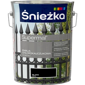 Farba do metalu chlorokauczukowa ŚNIEŻKA Supermal czarny RAL9005 połysk 5l