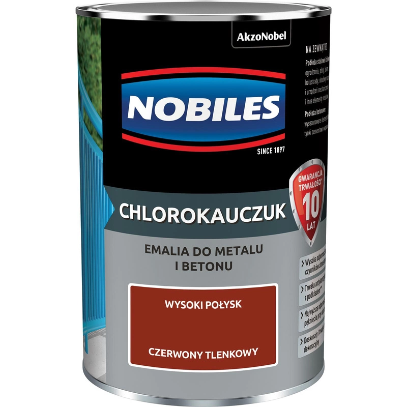 Farba do metalu i betonu NOBILES CHLOROKAUCZUK Czerwony tlenkowy połysk 0,9l