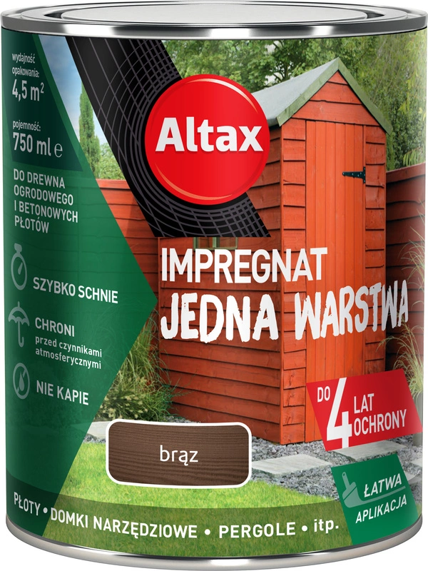 Impregnat do drewna ogrodowego ALTAX Jedna Warstwa brąz mat 0,75l