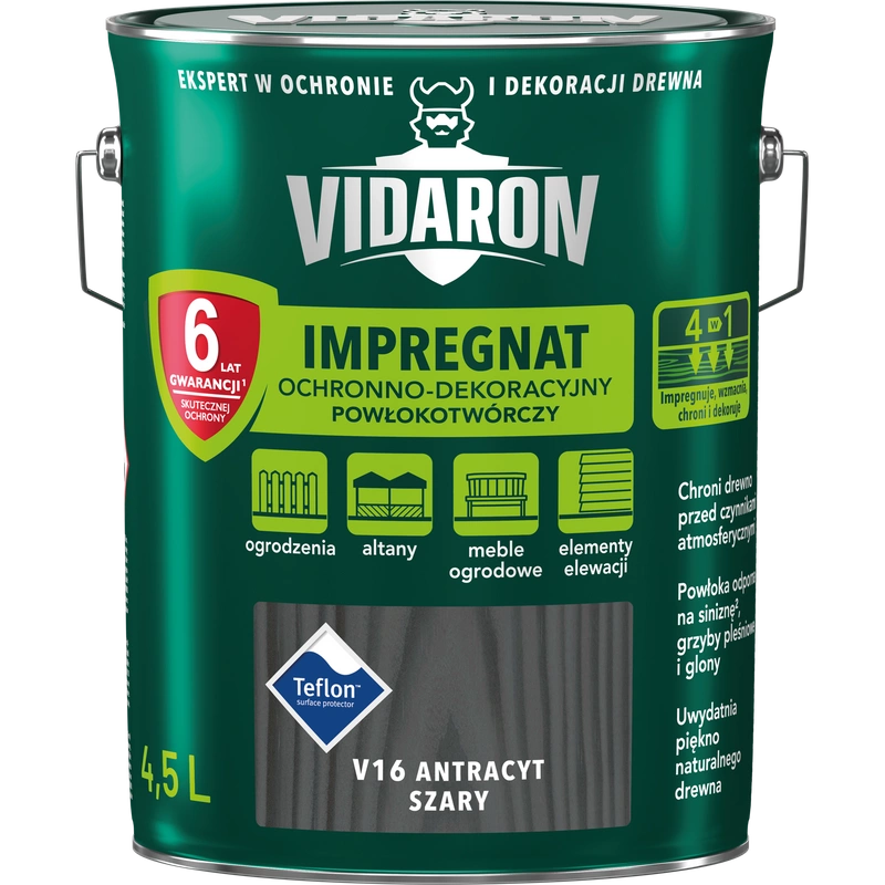 Impregnat do drewna VIDARON Powłokotwórczy antracyt szary V16 mat 4,5l