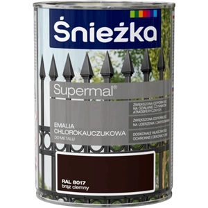 Farba do metalu chlorokauczukowa ŚNIEŻKA Supermal brąz ciemny RAL8017 połysk 0,9l
