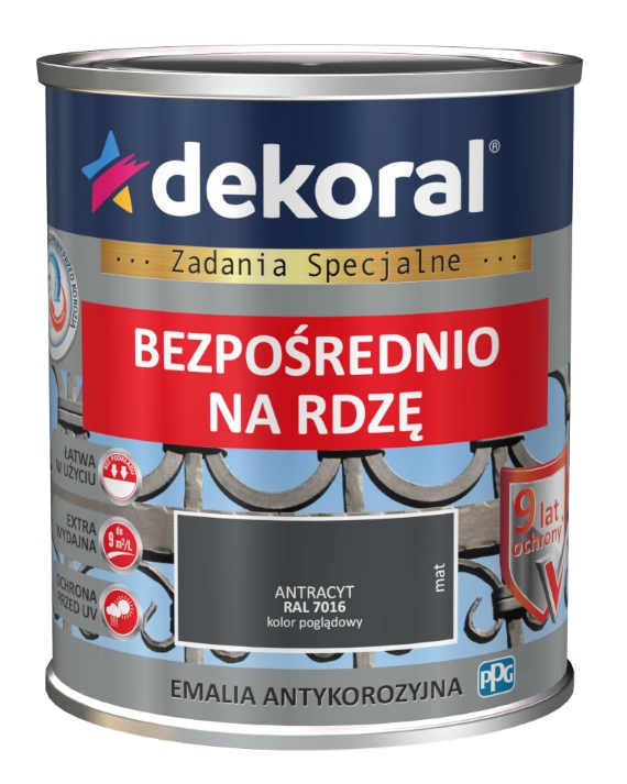 Gruntoemalia do stali DEKORAL EMALIA ANTYKOROZYJNA antracyt mat RAL 7016 0,65l