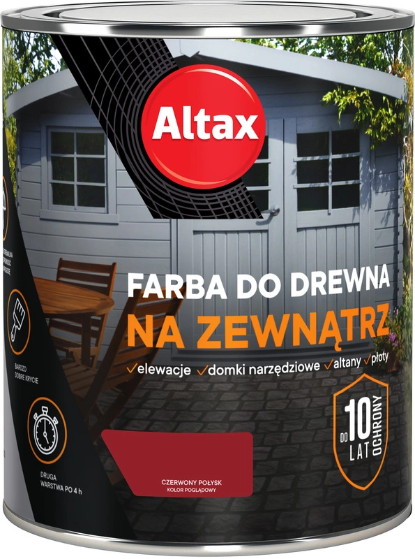 Farba do drewna ALTAX na zewnątrz czerwony półmat 0,75l