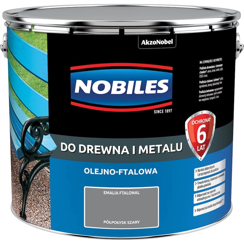 Farba do drewna i metalu olejno- ftalowa NOBILES FTALONAL Szary półpołysk 10l