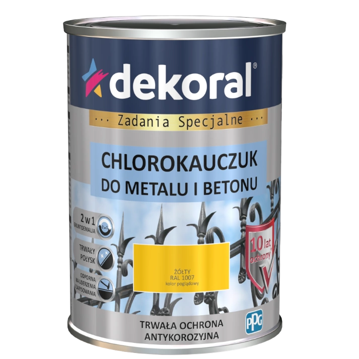 Farba do metalu i betonu DEKORAL CHLOROKAUCZUK STRONG żółty RAL 1007 0,9l