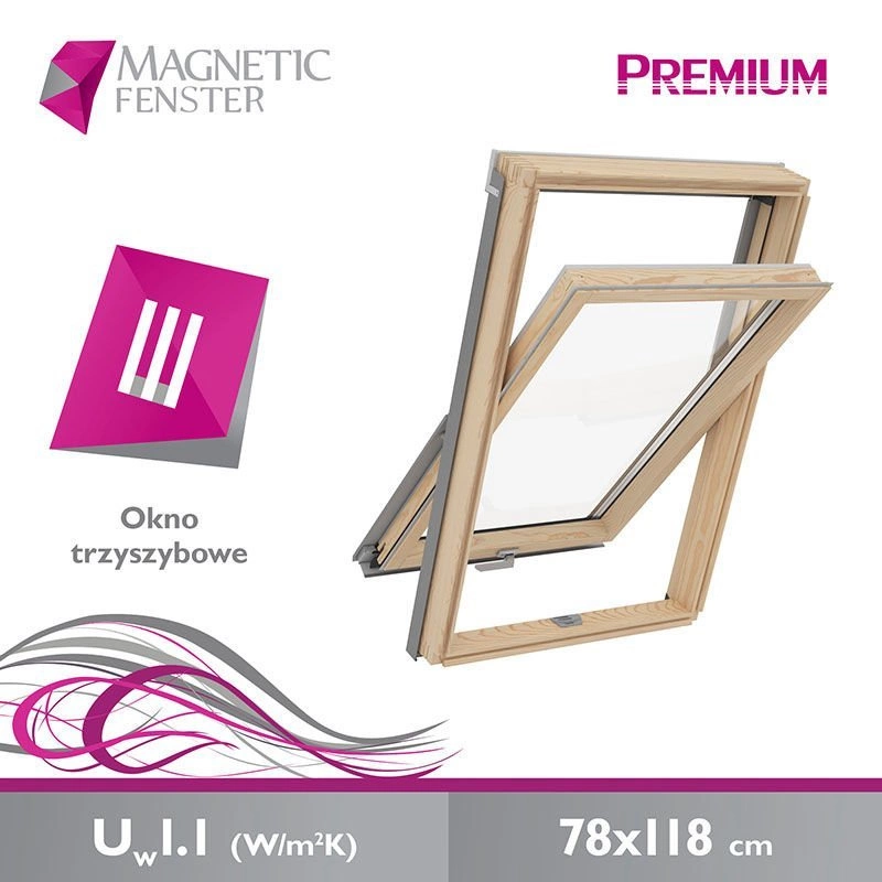 Zestaw 2x okno dachowe MAGNETIC NEO AAY M6A B1500 78x118 3-szybowe + kołnierz UCX 1+3 falisty