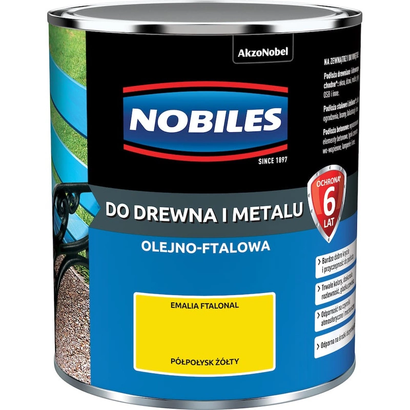 Farba do drewna i metalu olejno- ftalowa NOBILES FTALONAL Żółty półpołysk 0,7l